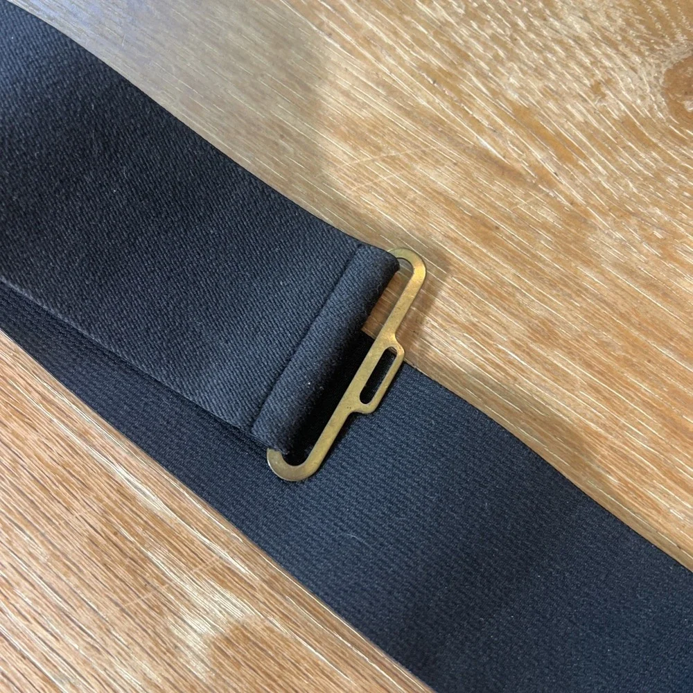 Vtg Black Elastic Cinch Belt Wide Statement Gold-tone Buckle 1980's Small